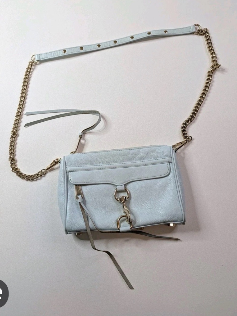 Rebecca Minkoff Light Blue Leather Crossbody Bag with Gold Chain